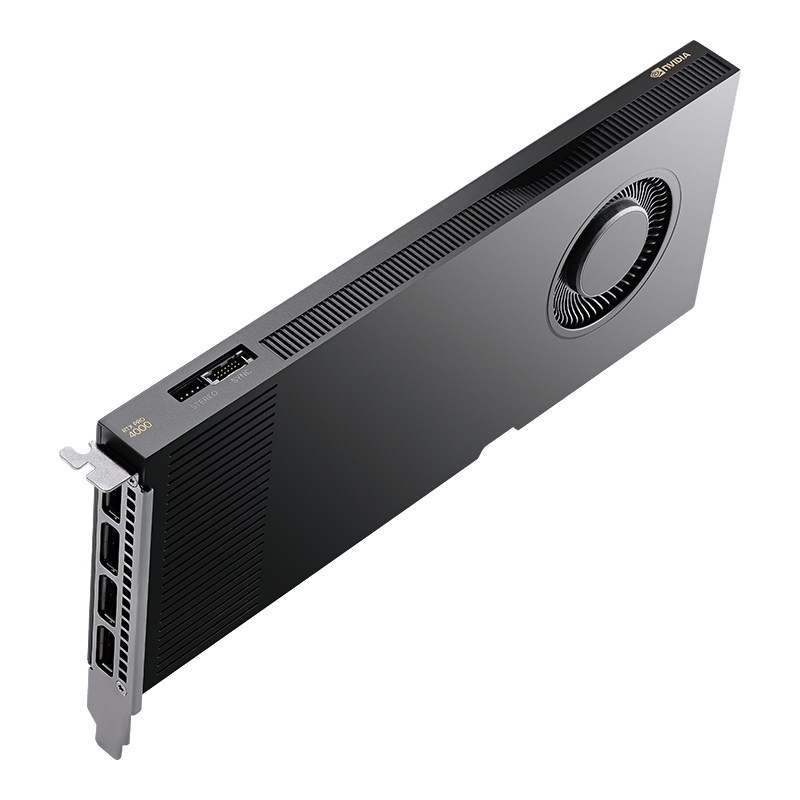 NVIDIA RTX PRO 4000 Blackwell 24GB, blower-cooled card from the top left