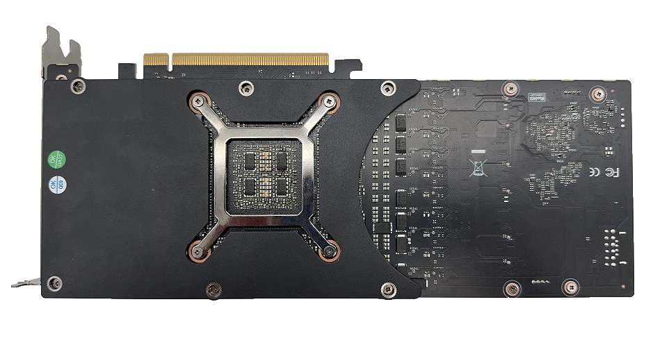 Modified GeForce RTX 4090 48GB, original rear photograph showing the PCB and mounting plate